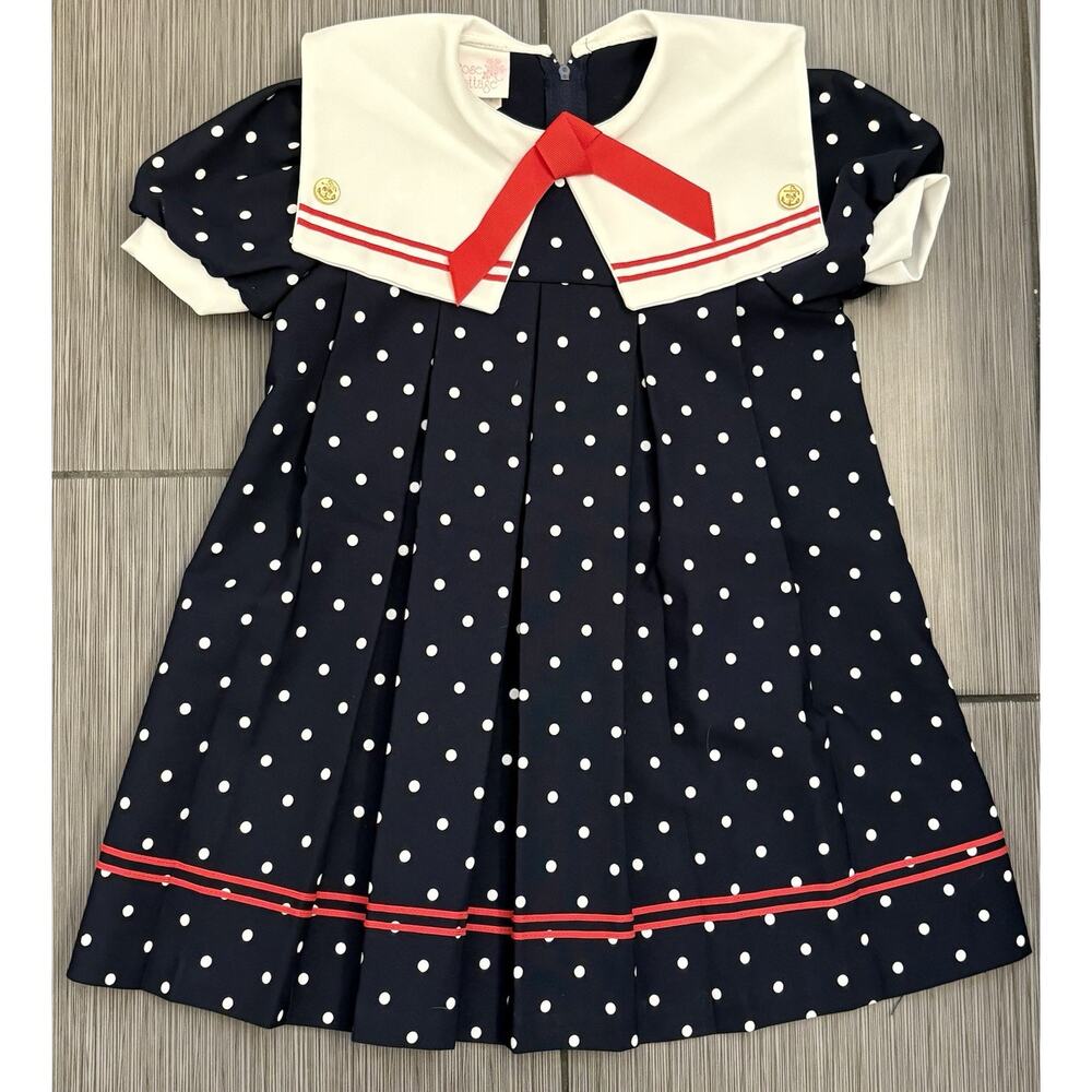 Vintage Rose Cottage Navy Blue Polka Dot And White Sailor Dress Size 6